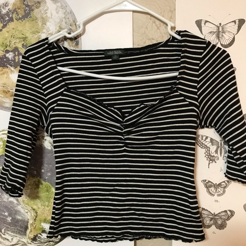 Lettuce ruffle hem 3/4 sleeve top